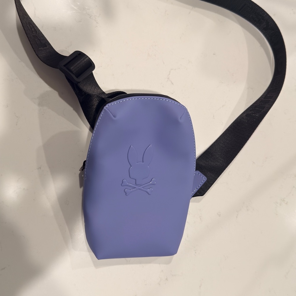 NWOT Psycho Bunny Crossbody Bag with Black Strap in Blue Ice